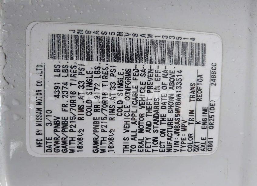 Photo 9 of 2010 Nissan Rogue S (VIN JN8AS5MV8AW133514)