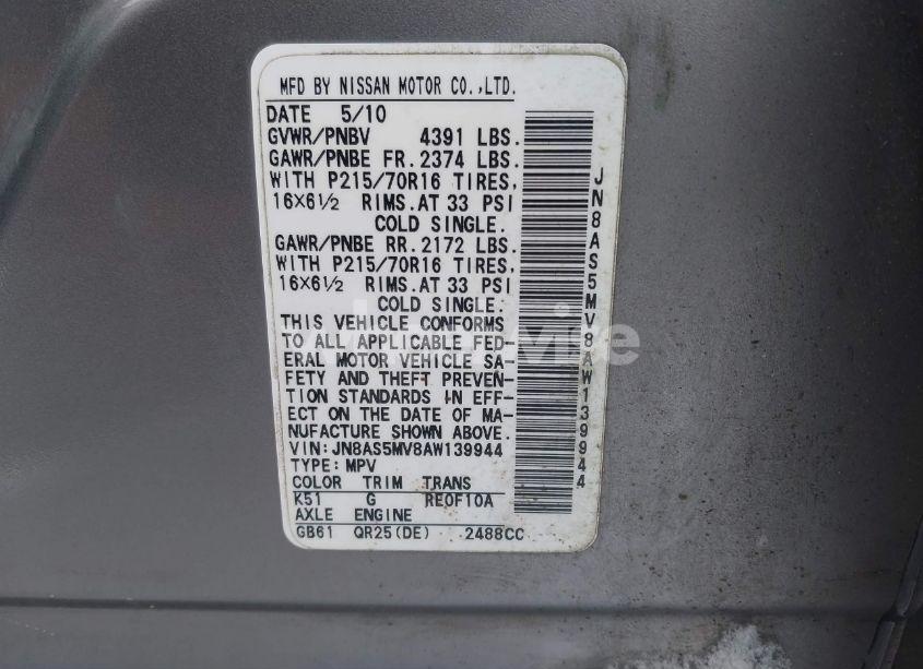 Photo 9 of 2010 Nissan Rogue S (VIN JN8AS5MV8AW139944)