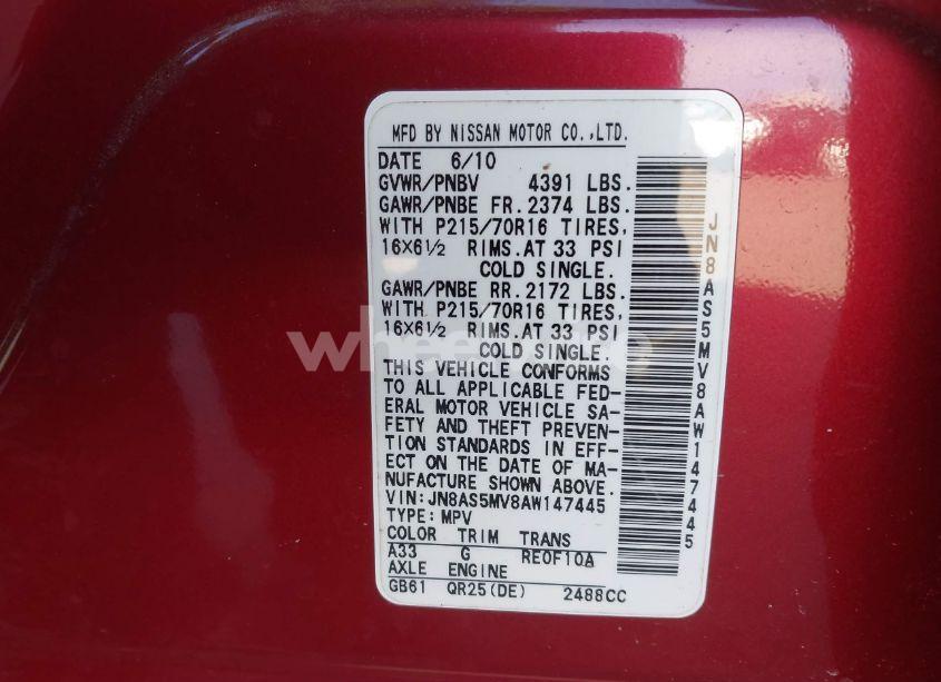 Photo 9 of 2010 Nissan Rogue S (VIN JN8AS5MV8AW147445)