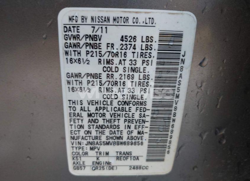 Photo 9 of 2011 Nissan Rogue S (VIN JN8AS5MV8BW689856)