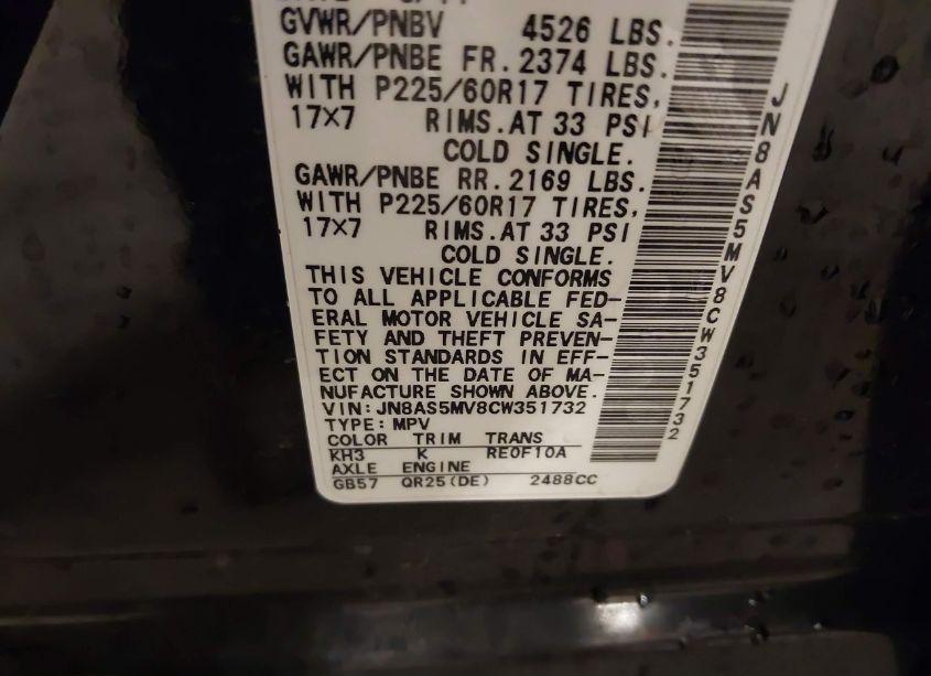 Photo 9 of 2012 Nissan Rogue SV (VIN JN8AS5MV8CW351732)