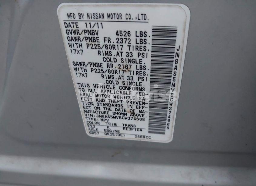 Photo 9 of 2012 Nissan Rogue SV (VIN JN8AS5MV8CW374668)