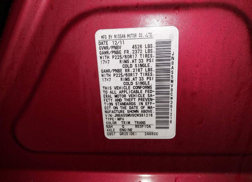 Photo 9 of 2012 Nissan Rogue SV (VIN JN8AS5MV8CW381216)