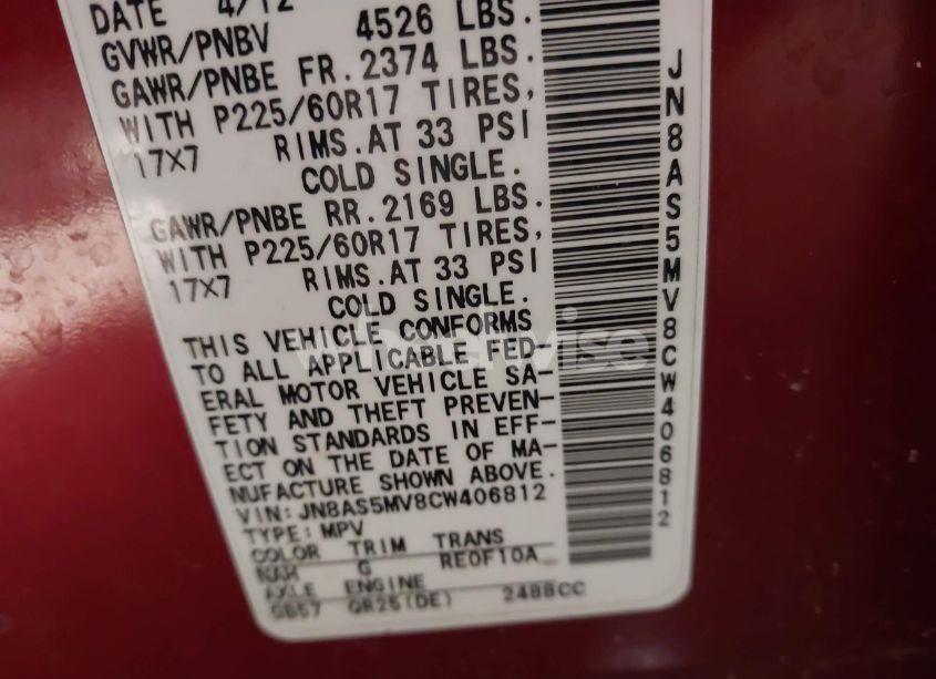 Photo 9 of 2012 Nissan Rogue SV (VIN JN8AS5MV8CW406812)