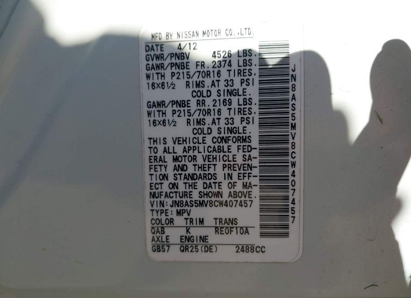 Photo 9 of 2012 Nissan Rogue S (VIN JN8AS5MV8CW407457)