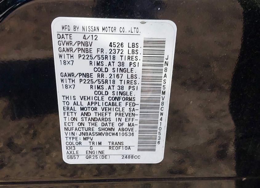 Photo 9 of 2012 Nissan Rogue SV W/SL PKG (VIN JN8AS5MV8CW410536)