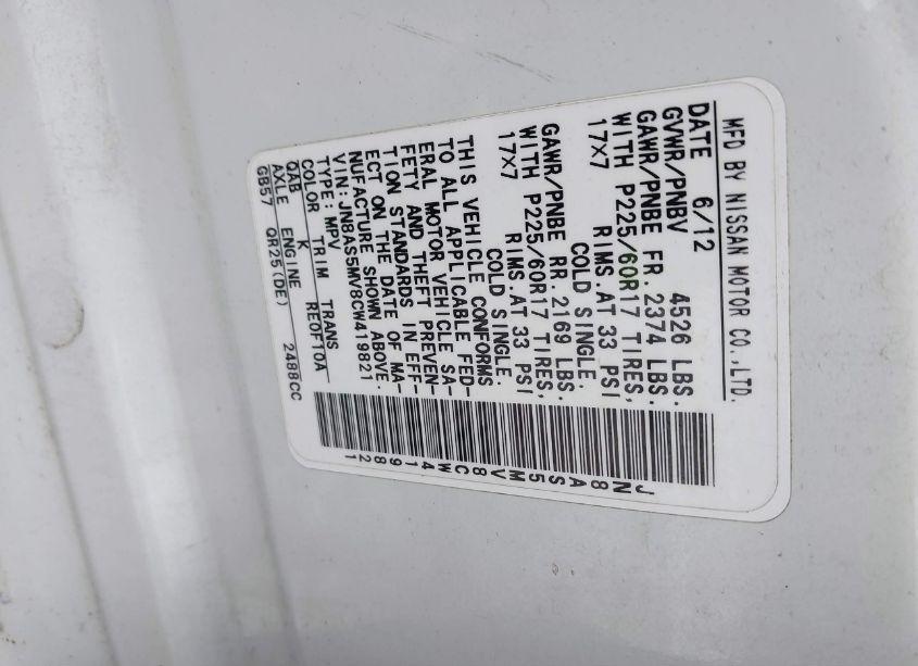 Photo 9 of 2012 Nissan Rogue SV (VIN JN8AS5MV8CW419821)