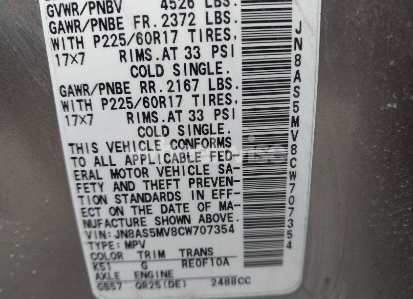 Photo 9 of 2012 Nissan Rogue SV (VIN JN8AS5MV8CW707354)