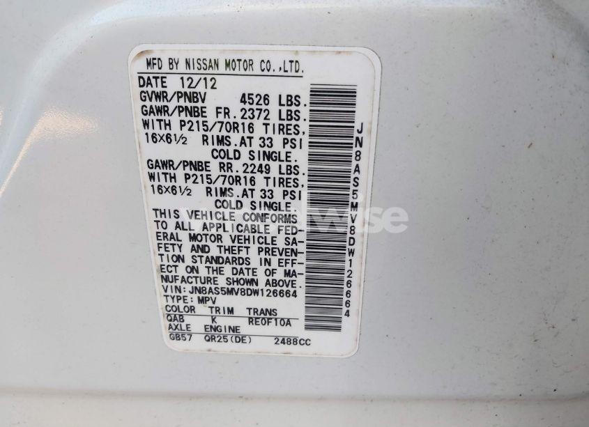 Photo 9 of 2013 Nissan Rogue S (VIN JN8AS5MV8DW126664)