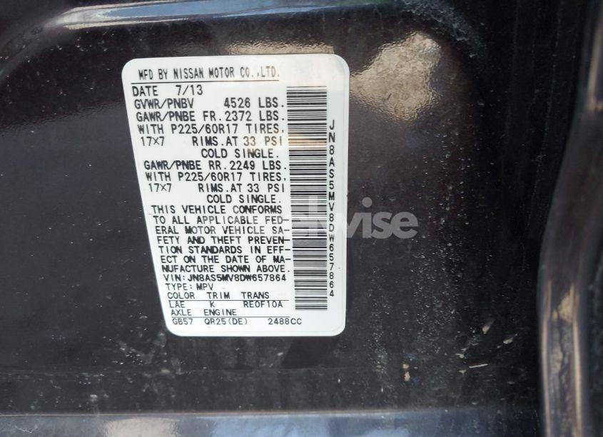 Photo 9 of 2013 Nissan Rogue SV (VIN JN8AS5MV8DW657864)