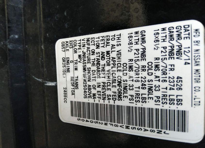 Photo 9 of 2015 Nissan Rogue SELECT S (VIN JN8AS5MV8FW250405)