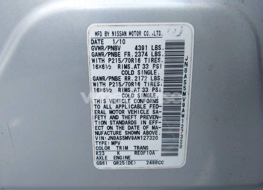 Photo 9 of 2010 Nissan Rogue S (VIN JN8AS5MV9AW127320)