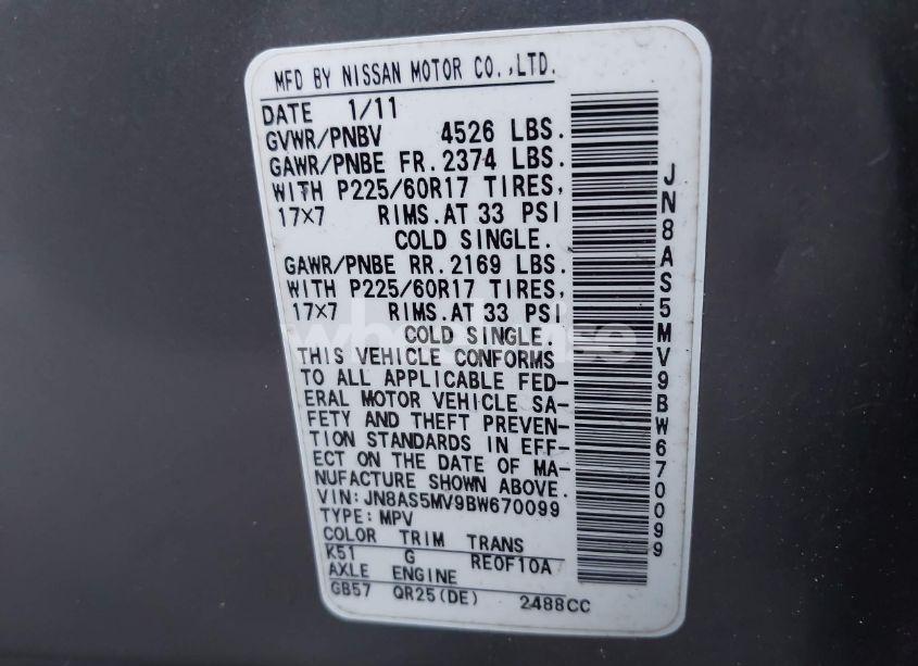 Photo 9 of 2011 Nissan Rogue SV (VIN JN8AS5MV9BW670099)