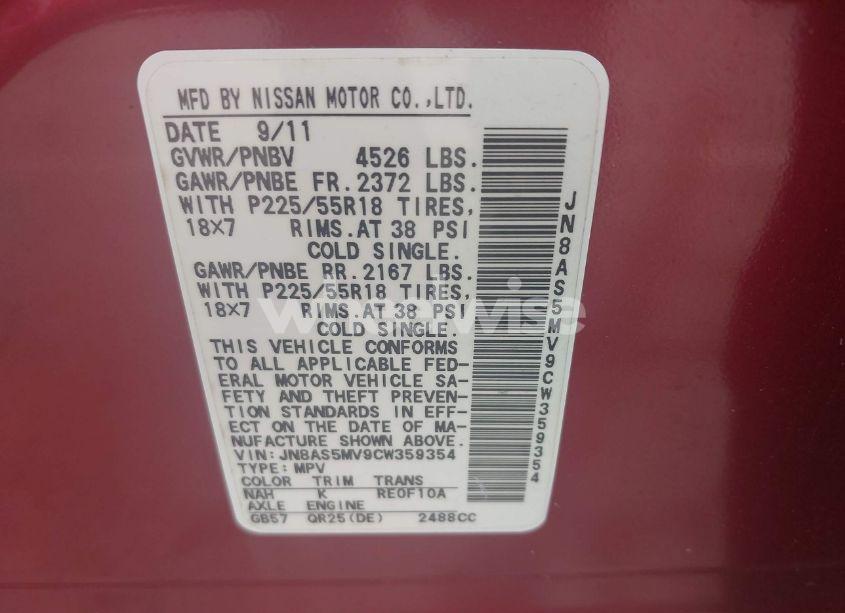 Photo 9 of 2012 Nissan Rogue SV W/SL PKG (VIN JN8AS5MV9CW359354)