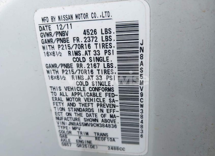 Photo 9 of 2012 Nissan Rogue S (VIN JN8AS5MV9CW384836)