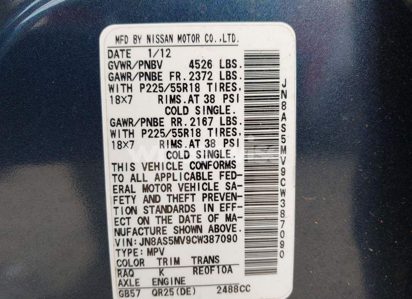 Photo 9 of 2012 Nissan Rogue SV W/SL PKG (VIN JN8AS5MV9CW387090)