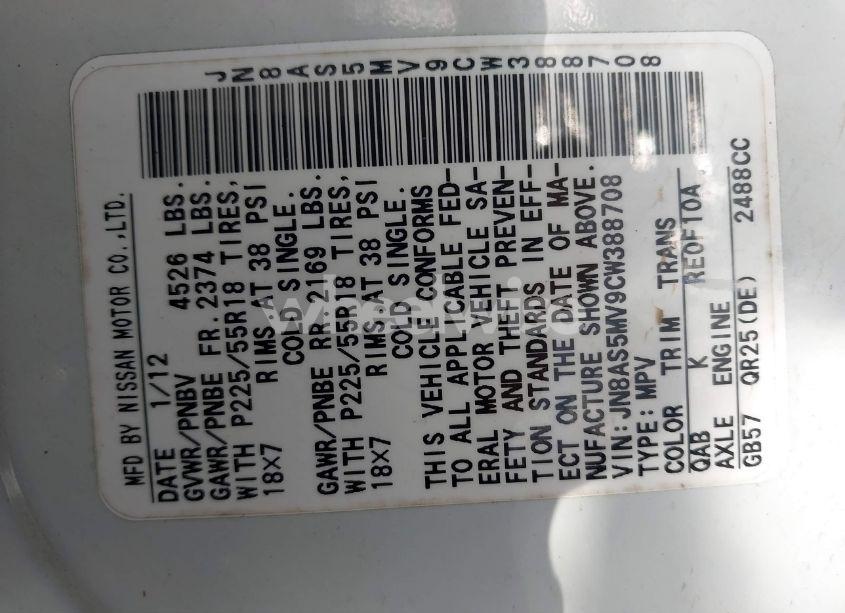 Photo 9 of 2012 Nissan Rogue SV W/SL PKG (VIN JN8AS5MV9CW388708)