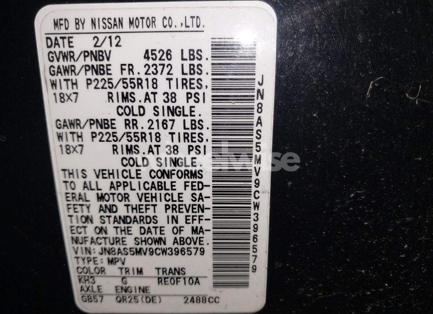 Photo 9 of 2012 Nissan Rogue SV W/SL PKG (VIN JN8AS5MV9CW396579)