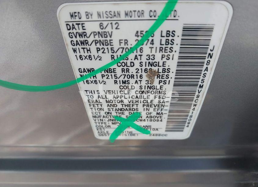 Photo 9 of 2012 Nissan Rogue S (VIN JN8AS5MV9CW418094)