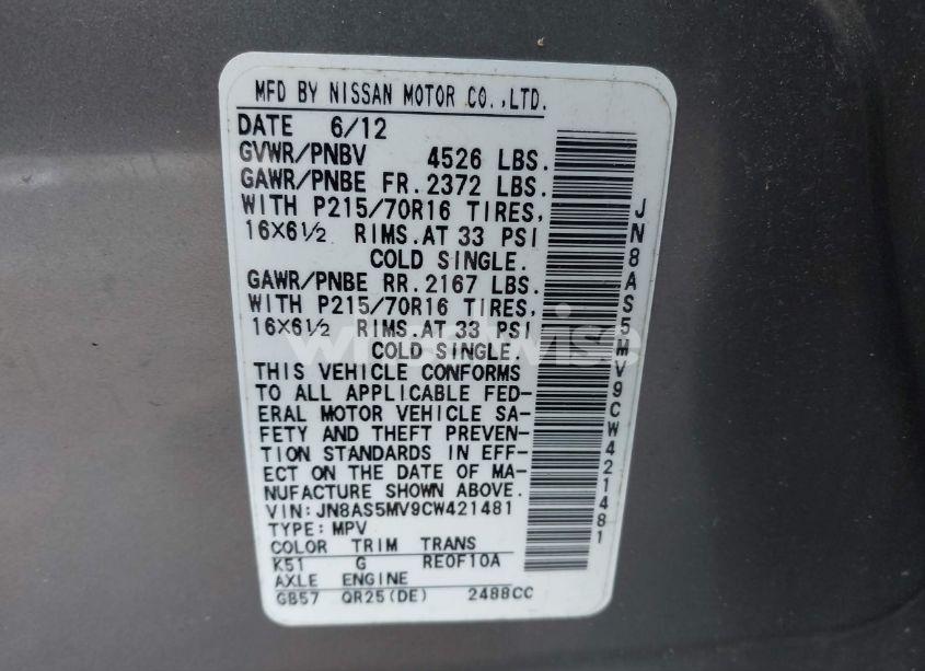 Photo 9 of 2012 Nissan Rogue S (VIN JN8AS5MV9CW421481)