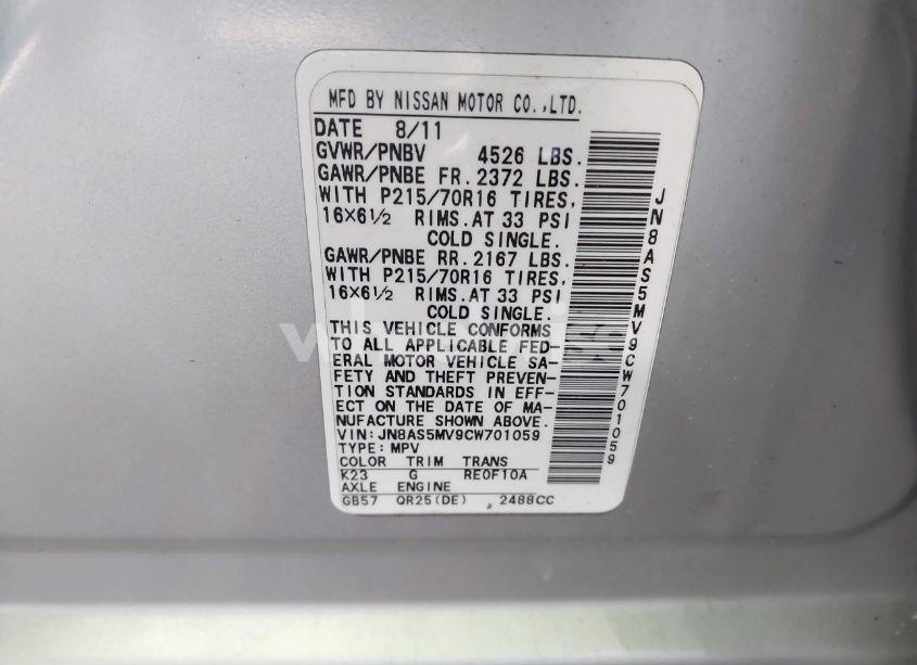 Photo 9 of 2012 Nissan Rogue S (VIN JN8AS5MV9CW701059)