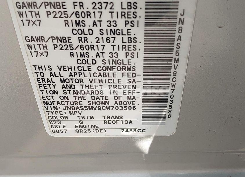 Photo 9 of 2012 Nissan Rogue SV (VIN JN8AS5MV9CW703586)