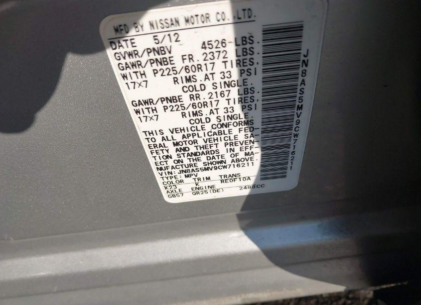 Photo 9 of 2012 Nissan Rogue SV (VIN JN8AS5MV9CW716211)