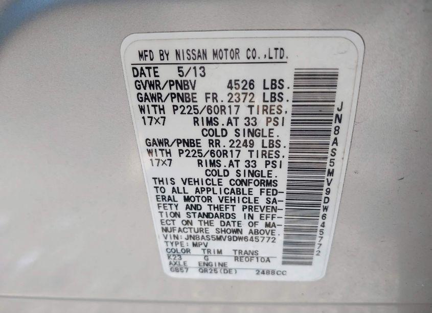 Photo 9 of 2013 Nissan Rogue SV (VIN JN8AS5MV9DW645772)