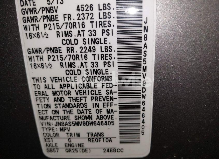 Photo 9 of 2013 Nissan Rogue S (VIN JN8AS5MV9DW646405)