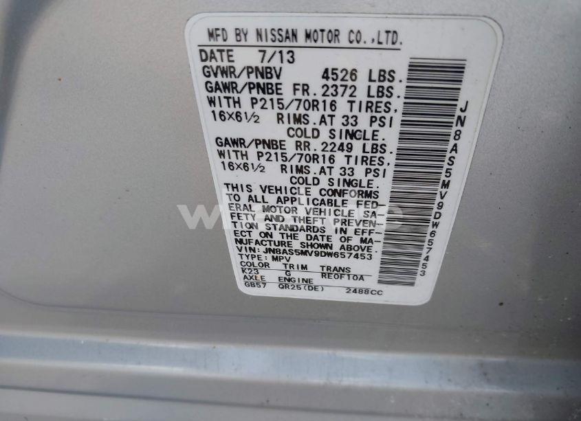 Photo 9 of 2013 Nissan Rogue S (VIN JN8AS5MV9DW657453)