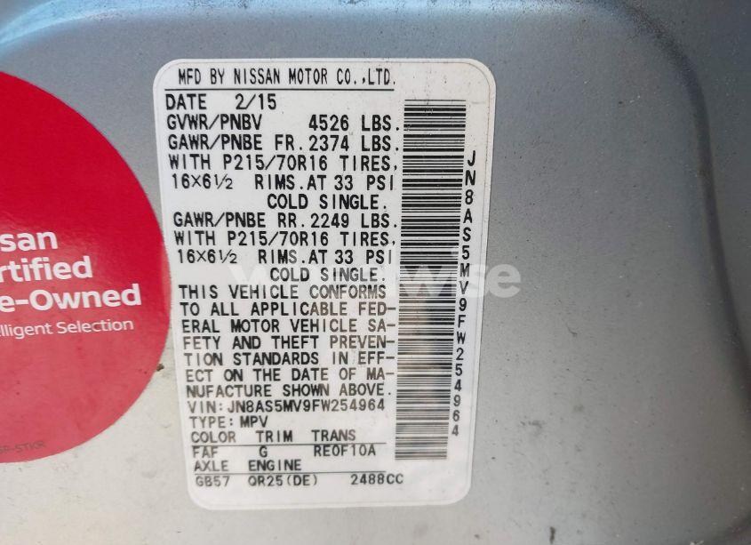 Photo 9 of 2015 Nissan Rogue SELECT S (VIN JN8AS5MV9FW254964)