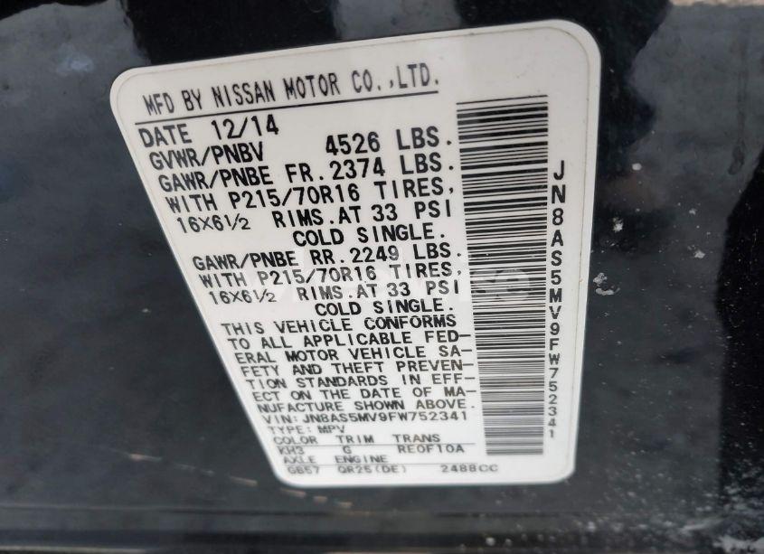 Photo 9 of 2015 Nissan Rogue SELECT S (VIN JN8AS5MV9FW752341)