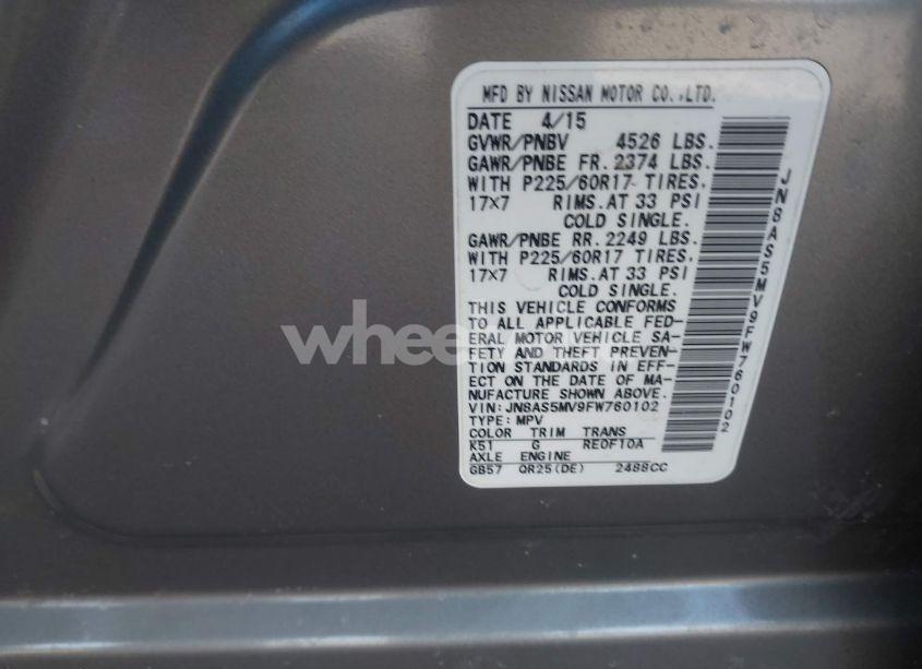 Photo 9 of 2015 Nissan Rogue SELECT S (VIN JN8AS5MV9FW760102)