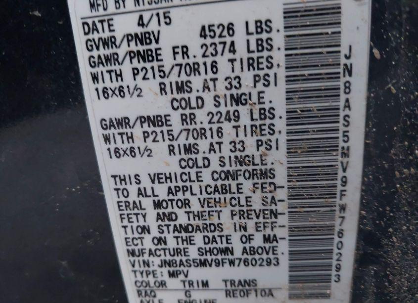 Photo 9 of 2015 Nissan Rogue SELECT S (VIN JN8AS5MV9FW760293)