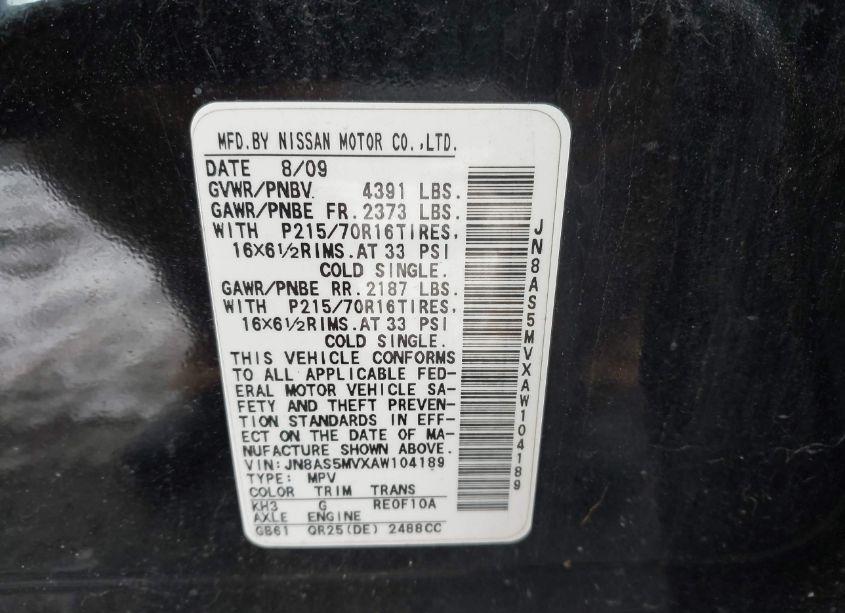 Photo 9 of 2010 Nissan Rogue S (VIN JN8AS5MVXAW104189)