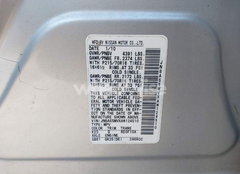 Photo 9 of 2010 Nissan Rogue S (VIN JN8AS5MVXAW124510)