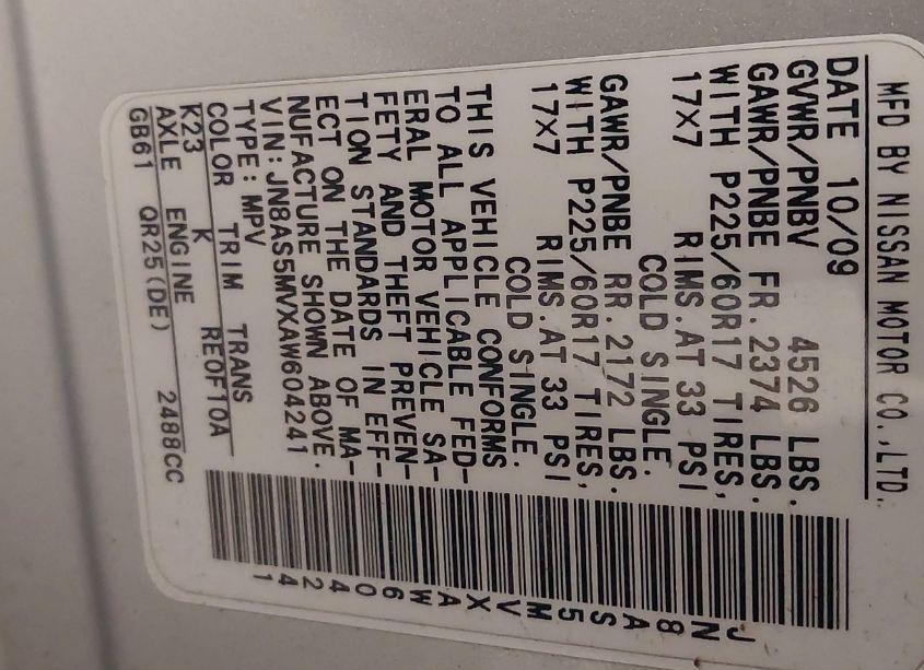 Photo 9 of 2010 Nissan Rogue SL (VIN JN8AS5MVXAW604241)