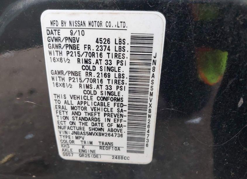 Photo 9 of 2011 Nissan Rogue S (VIN JN8AS5MVXBW264736)