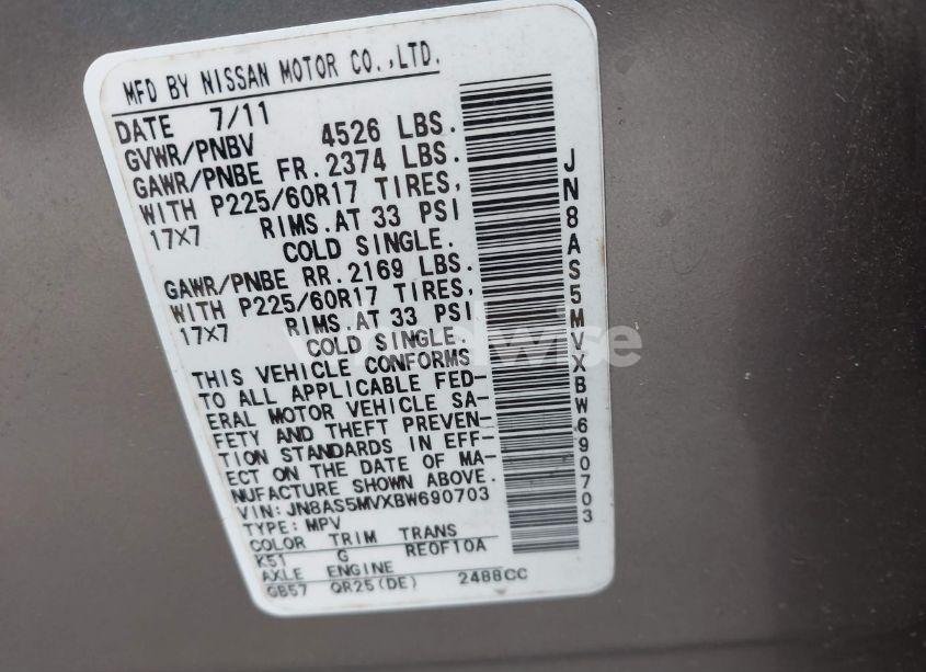 Photo 9 of 2011 Nissan Rogue SV (VIN JN8AS5MVXBW690703)