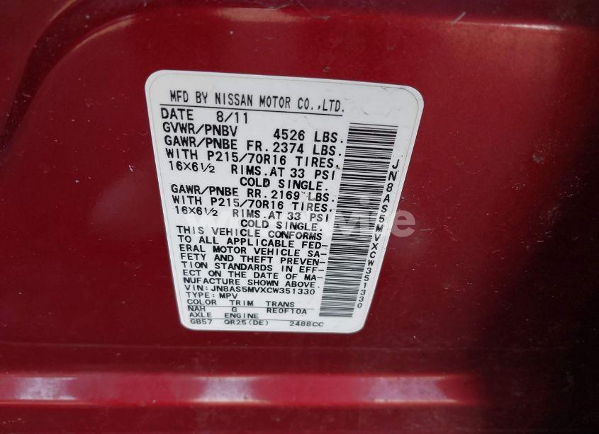 Photo 9 of 2012 Nissan Rogue S (VIN JN8AS5MVXCW351330)