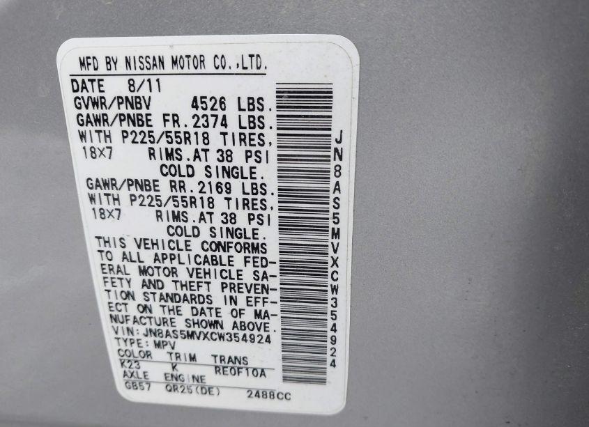 Photo 9 of 2012 Nissan Rogue SV W/SL PKG (VIN JN8AS5MVXCW354924)