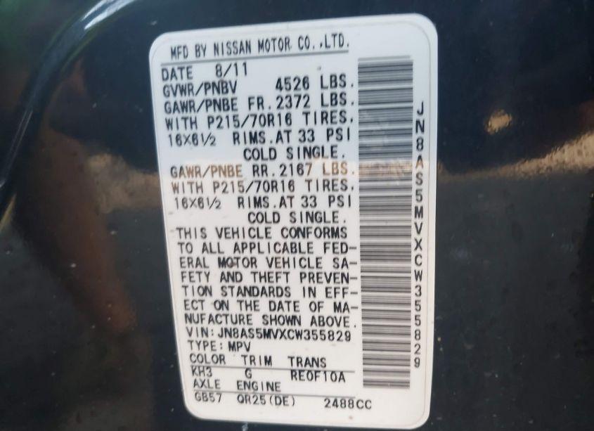 Photo 9 of 2012 Nissan Rogue S (VIN JN8AS5MVXCW355829)