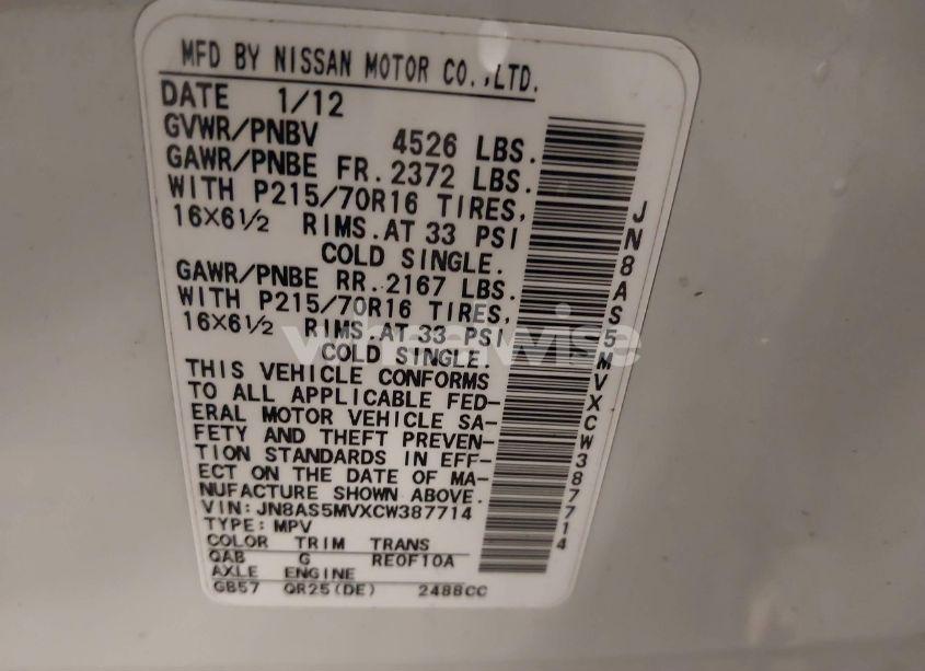 Photo 9 of 2012 Nissan Rogue S (VIN JN8AS5MVXCW387714)