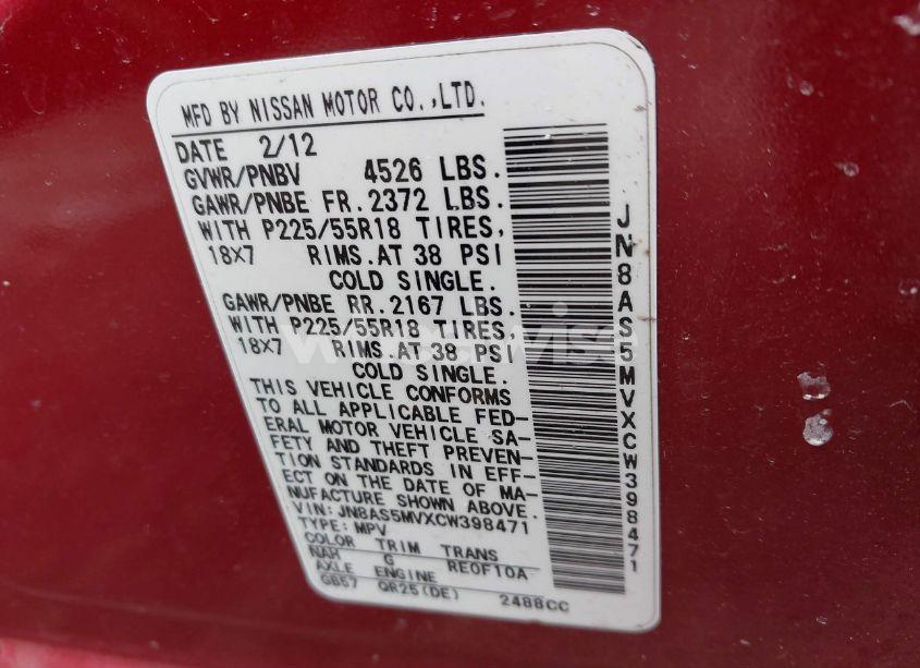 Photo 9 of 2012 Nissan Rogue SV W/SL PKG (VIN JN8AS5MVXCW398471)