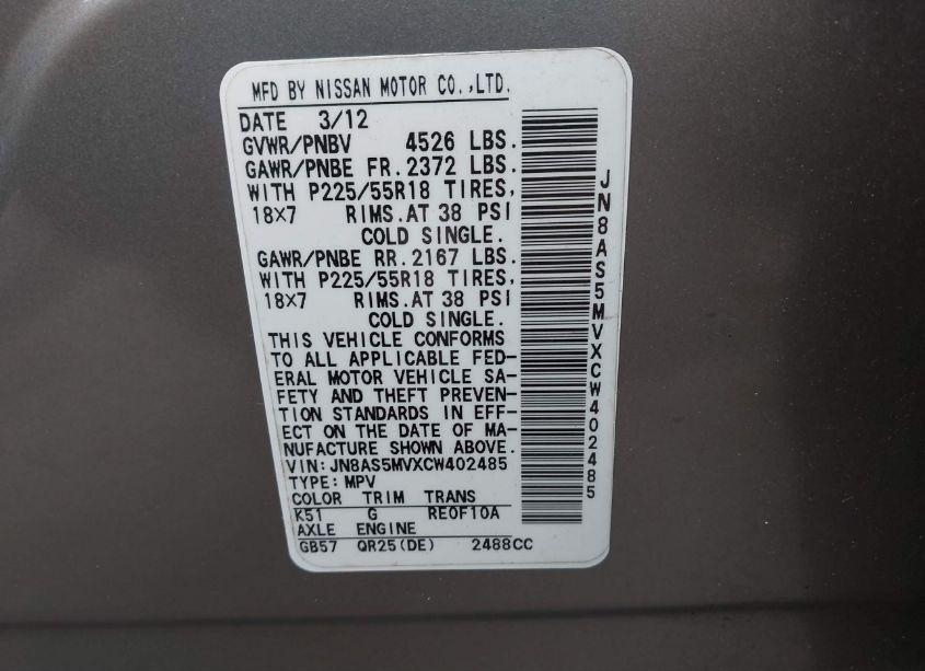 Photo 9 of 2012 Nissan Rogue SV W/SL PKG (VIN JN8AS5MVXCW402485)