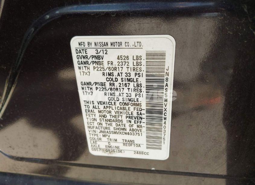 Photo 9 of 2012 Nissan Rogue SV (VIN JN8AS5MVXCW403751)