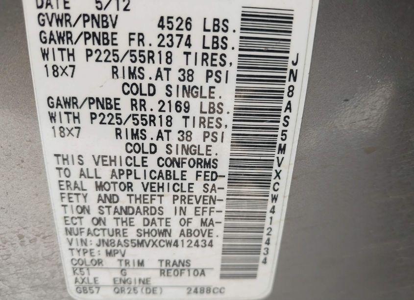 Photo 9 of 2012 Nissan Rogue SV W/SL PKG (VIN JN8AS5MVXCW412434)