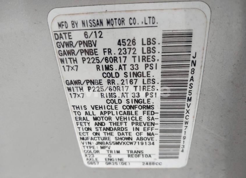 Photo 9 of 2012 Nissan Rogue SV (VIN JN8AS5MVXCW719134)