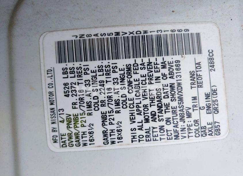 Photo 9 of 2013 Nissan Rogue S (VIN JN8AS5MVXDW131669)