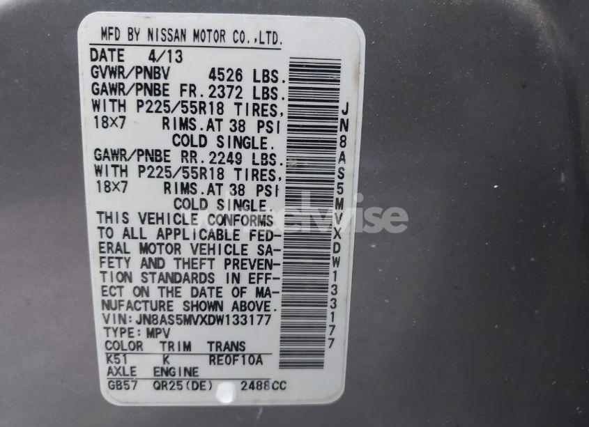 Photo 9 of 2013 Nissan Rogue SV W/SL PKG (VIN JN8AS5MVXDW133177)